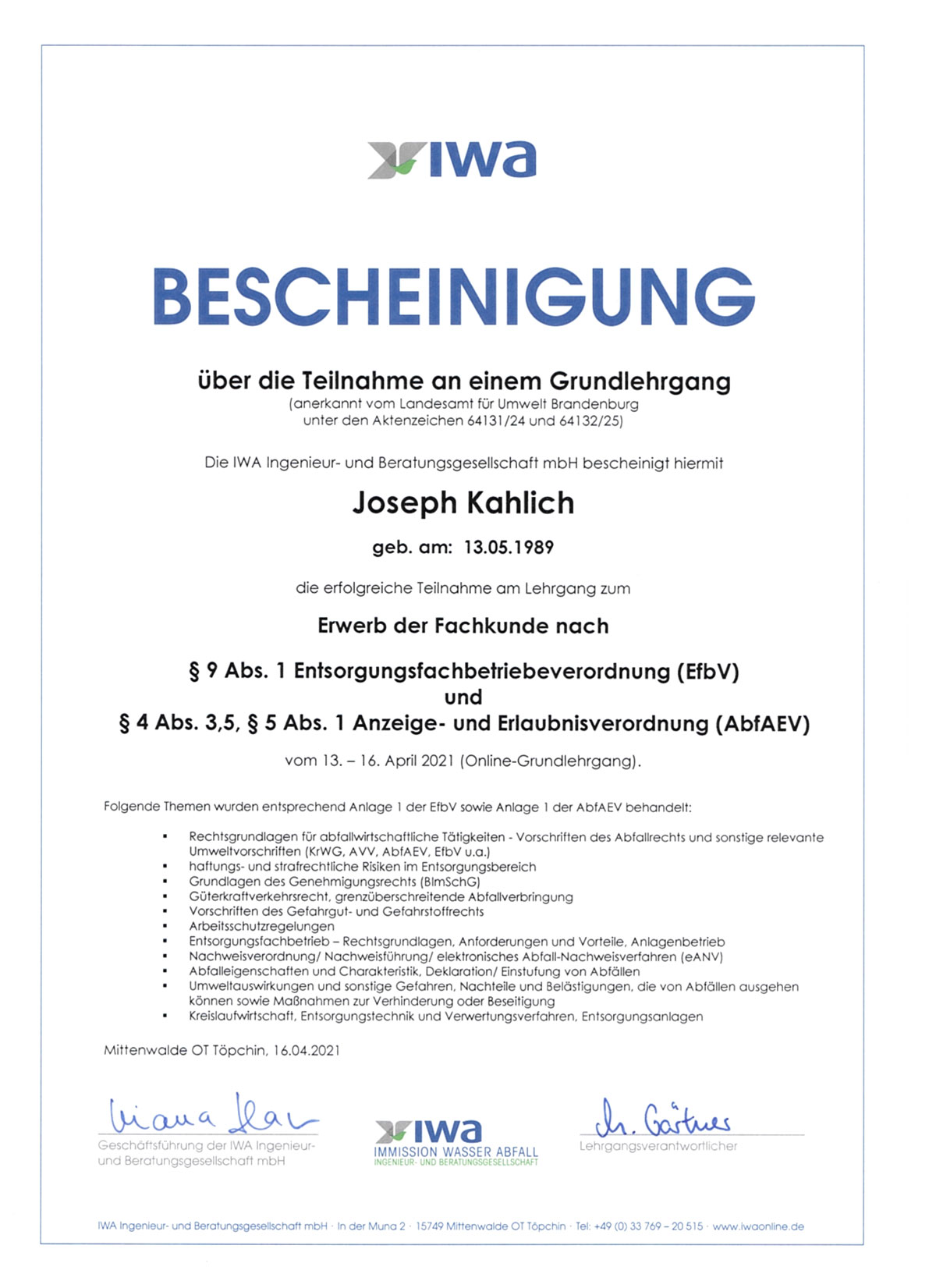 5 Fachkundenachweis EfbV und AbfAEV